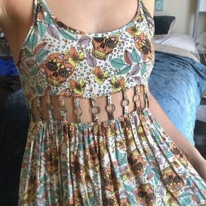 LF Millau skull print chain link cut out mini skirt a line small